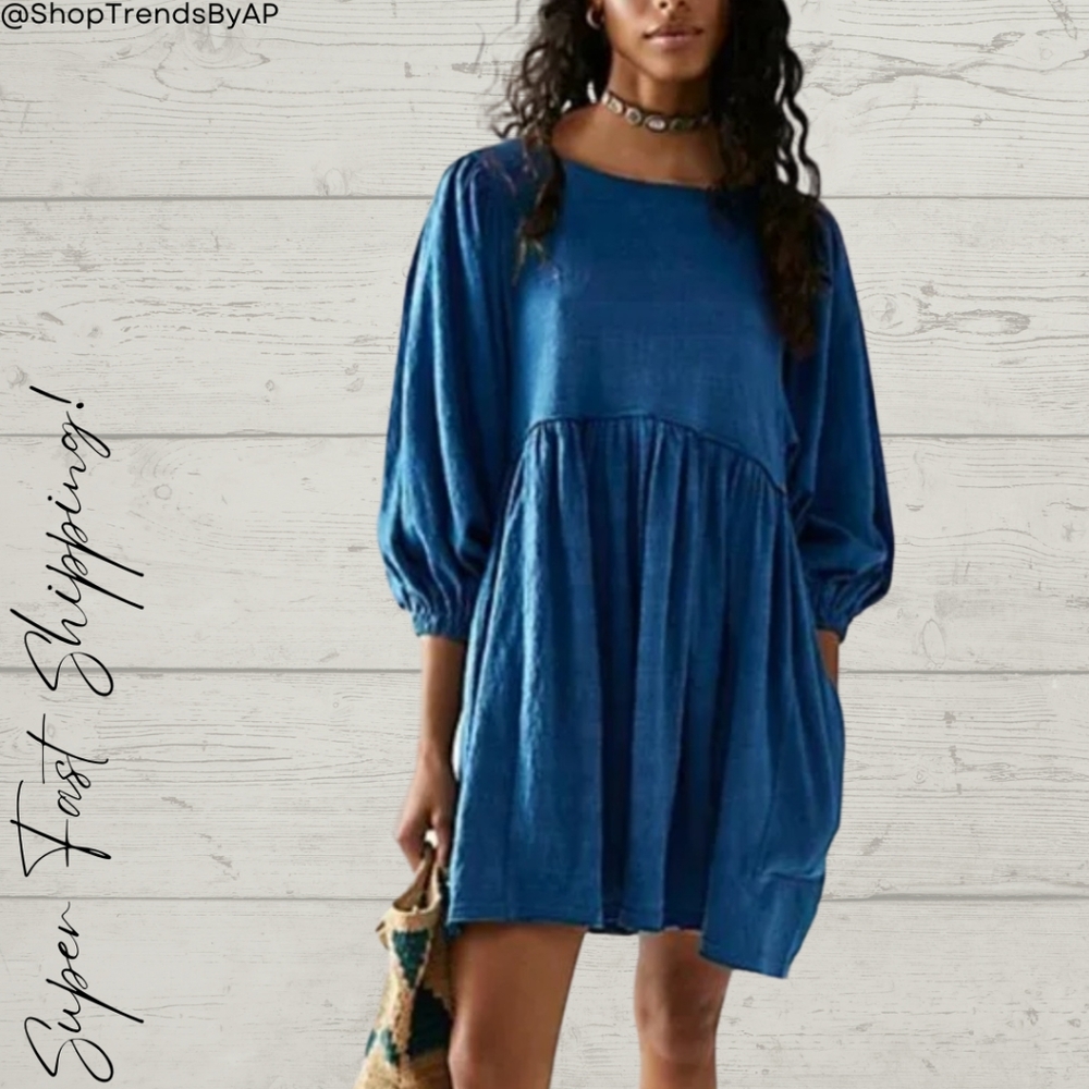 Free People FP Beach Get Obsessed Babydoll Dress Baltic Blue